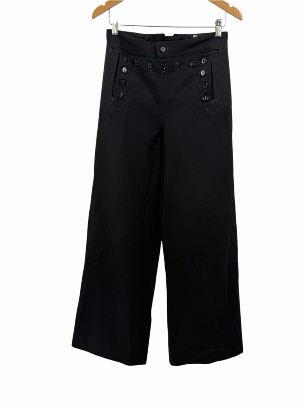 DSCP Men's Black Naval Sailor Button Front Flap Rear Tie Wide Leg Pants